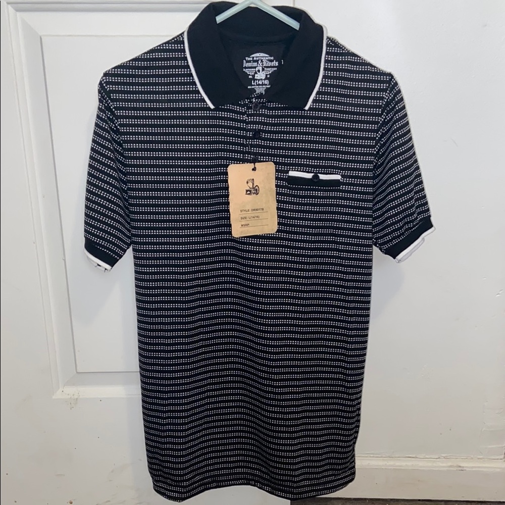 Black and White Polo Shirt with Short Sleeves